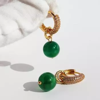 Оригинальные новые китайские серьги с бусинами изумрудного агата, серьги National Tide с цирконием, ретро-наряды Two-Wear 81