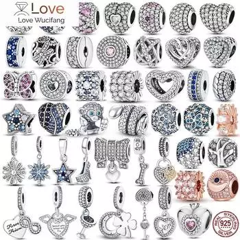 Оригинальные подвески Breloque Charms Silver Sparkling Cz Zircon Charm Beads Fit Charmhub Cuestion Bracelet Plata De Ley Original Bracelet