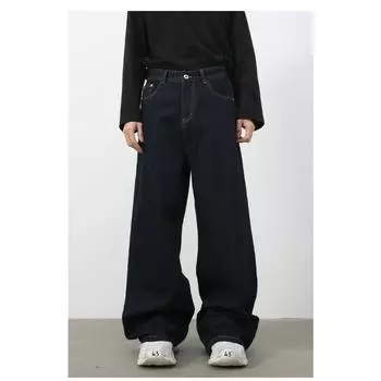 Оригинальные повседневные джинсы цвета коровы с широкими штанинами, мужские свободные универсальные прямые однотонные брюки, прямые свободные джинсы для мужчин, модные и удобные S синий