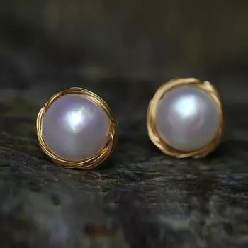 Оригинальные позолоченные элегантные женские серьги с жемчугом ручной работы золотой