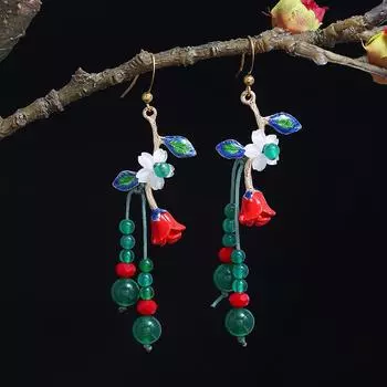 Оригинальные ретро серьги из агатовой ракушки ручной работы с бахромой, длинные, женственные, придворные, антикварные