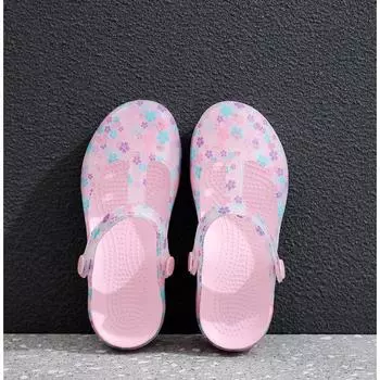 Оригинальные товары Летние девчачьи туфли с принтом, с отверстиями, Милые девчачьи пляжные туфли для моря, Нескользящие, с закрытым носком, Садовые сандалии Cherry blossom pink W8