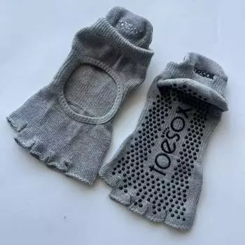 Оригинальные товары Носки для йоги Женские из чистого хлопка Нескользящие Силиконовые С открытыми пальцами и пяткой Танцевальные колготки Носки с пятью пальцами для пилатеса Носки для йоги O(35.5-size 38.5)