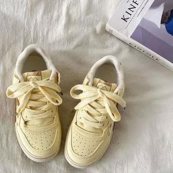 Оригинальные универсальные туфли на толстой подошве 2025 года, весна и осень, новые нишевые туфли кремового цвета, желтые, симпатичные, для спорта и отдыха, для женщин 35 жёлтый