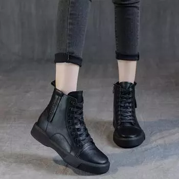 Оригинальные женские ботинки на платформе, зимние кожаные женские толстые сексуальные плюшевые женские ботинки до щиколотки, большие женские ботинки с плоской подошвой 35