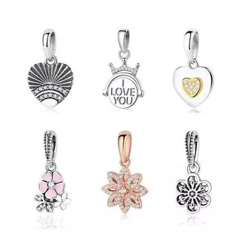 Оригинальный 100% стерлингового серебра 925 пробы, подвеска из бисера с цветком любви и сердца, подвески, цветок, подходят, модные браслеты, женские ювелирные изделия «сделай сам»