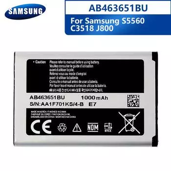 Оригинальный аккумулятор AB463651BU для Samsung J800 S3650 S7070 S5608 S3370 L700 W559 S5628 C3222 AB463651BC AB463651BE 1000 мАч