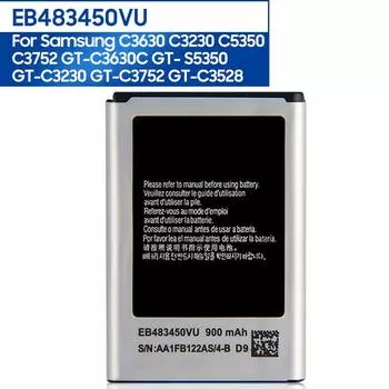 Оригинальный аккумулятор для телефона EB483450VU для Samsung GT-C3630 GT-S5350 C3752 GT-C3592 GT-C3230 GT-C3752 GT-C3528 C3630 C3230 C5350 900 мАч