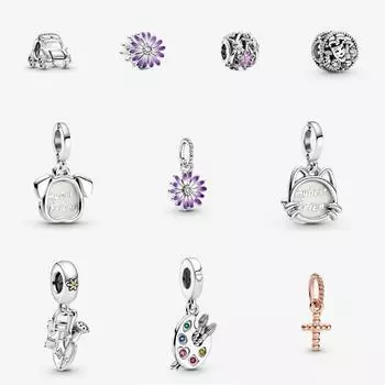 Оригинальный ажурный фиолетовый ромашка из стерлингового серебра 925 пробы, моя домашняя собака, кошка, электромобиль, лейка и мастерок, подвеска с крестом из бисера жёлтый