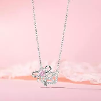 Оригинальный бант, сумка, ожерелье, темперамент, розовый цирконий Love, женский нишевый дизайн, цепочка на ключицу из нержавеющей стали в форме сердца