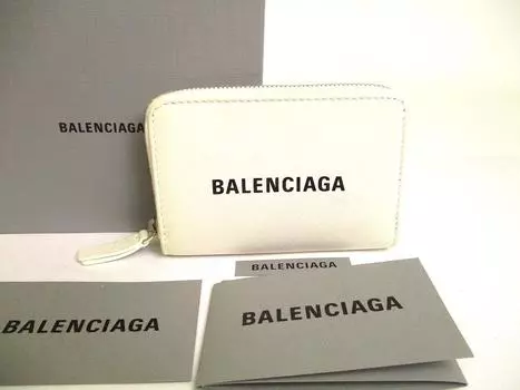 Оригинальный белый кожаный круглый кошелек-держатель для монет на молнии BALENCIAGA #a211 восстановленный