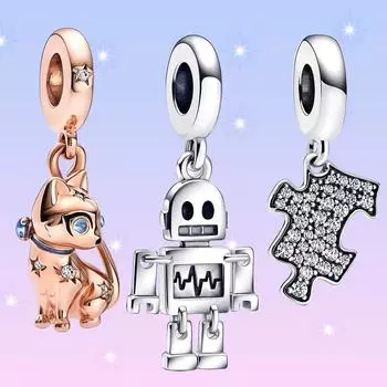 Оригинальный блестящий робот в стиле панк, кошка-головоломка, кулон для браслета «сделай сам», ожерелье, подарок, модные ювелирные аксессуары