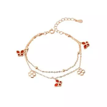 Оригинальный браслет-бабочка с четырьмя листьями травы, женский браслет из чистого серебра, лесная мода, универсальный маленький свежий интернет-красный двухслойный браслет ручной работы Adjustable size