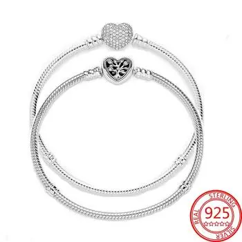 Оригинальный браслет-цепочка «Змейка» из стерлингового серебра 925 пробы с романтическим блеском и пряжкой в форме сердца, классический браслет своими руками 18cm