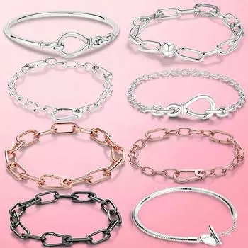 Оригинальный браслет из стерлингового серебра 925 пробы, подходящий для бренда Me, очаровательные бусины, модные ювелирные изделия своими руками для женщин, подарок 17cm