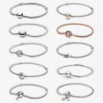 Оригинальный браслет из стерлингового серебра 925 пробы, цепочка в виде змеи, очаровательные браслеты из бисера, женские браслеты DIY, роскошные ювелирные изделия 19cm