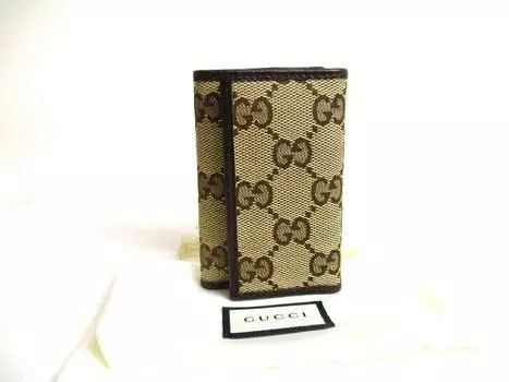 Оригинальный брелок GUCCI GG Brown Canvas and Leather 6 Pics #a526 восстановленный