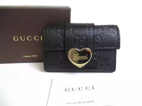 Оригинальный брелок GUCCI Guccissima Black Leather Heart Motif 6 Pics #a518 Восстановленный