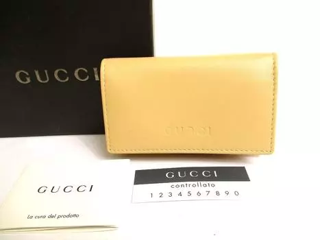 Оригинальный чехол для ключей GUCCI Logo Beige Leather 6 Pics #9626 Восстановленный