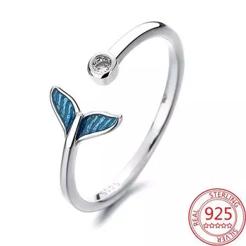 Оригинальный дизайн 925 стерлингового серебра синее кольцо рыбий хвост с бриллиантовым кольцом персонализированное модное ювелирное кольцо