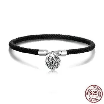 Оригинальный дизайн браслет с замком в виде сердца, базовая цепочка, съемный браслет из стерлингового серебра 925 пробы в стиле ретро 17CM