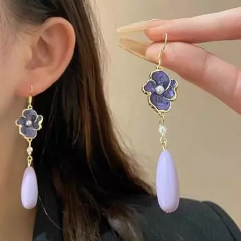 Оригинальный дизайн, фиолетовые цветы и капли воды, милые геометрические серьги для вечеринок, женские