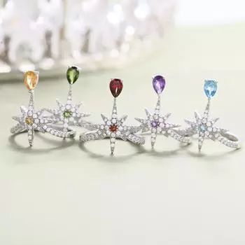 Оригинальный дизайн, кольцо со звездой, кольцо с натуральным кристаллом топаза и диопсида, дизайнерское кольцо из стерлингового серебра 925 пробы для женщин 5