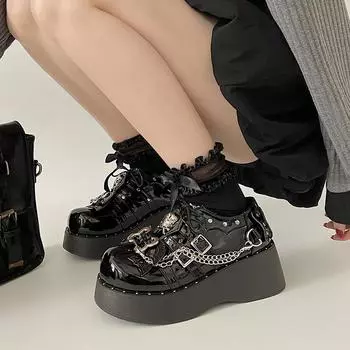 Оригинальный дизайн Лолита белые туфли для женщин Милые крутые Y2K панк горячие девушки туфли на платформе металлические цепи толстая подошва кожаные туфли 35