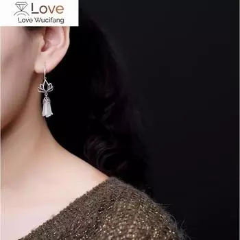 Оригинальный дизайн натуральный хетиан белый нефрит цветок магнолии серьги китайский стиль ретро шарм женские брендовые серебряные украшения 5cm