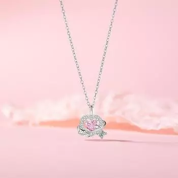 Оригинальный дизайн Ожерелье Guardian Love Женственность Девчачье Сердце Розовое Циркониевое Сердце Нержавеющая сталь Ключичная Цепочка