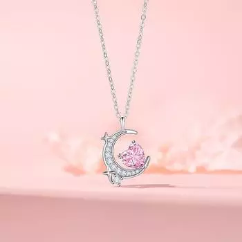 Оригинальный дизайн ожерелье в форме сердца и луны, ювелирные изделия для женщин, ниша, темперамент, розовая цепочка для ключицы из нержавеющей стали в форме сердца для девушки