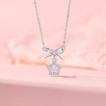 Оригинальный дизайн ожерелья в форме звезды для женщин, темпераментная розовая циркониевая цепочка Love Bow из нержавеющей стали для ключицы