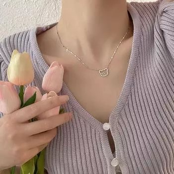 Оригинальный дизайн полого цветка медведя 925 пробы стерлингового серебра ожерелье женское изысканное простое нишевое в корейском стиле ключичная цепочка 925 silver