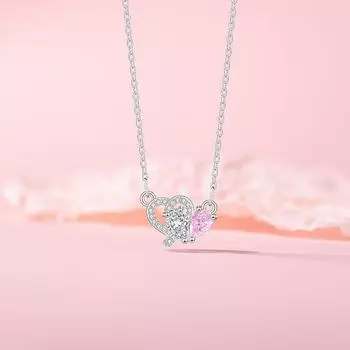Оригинальный дизайн розового циркония Love ожерелье ювелирные изделия женственность легкий роскошный сердце к сердцу из нержавеющей стали ключичная цепочка сладкая