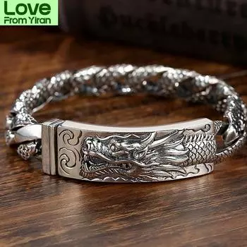 Оригинальный дизайн, серебряный мужской тренд, властная индивидуальность, простой браслет в китайском стиле в стиле ретро для подарка бойфренду 20cm