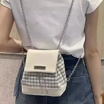 Оригинальный дизайн Y2K цепной рюкзак 2024 новый стиль колледжа клетчатый премиум мини универсальный рюкзак женский белый