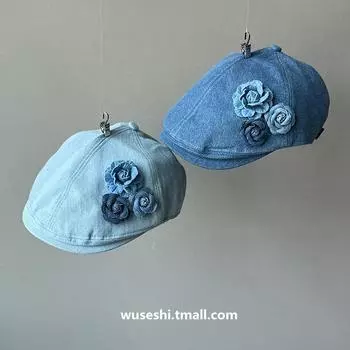 Оригинальный дизайнерский джинсовый розовый берет кепка летняя и осенняя дорожная солнцезащитная универсальная литературная нишевая ретро шляпа художника женская 56-58cm темно-синий