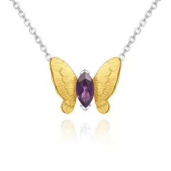 Оригинальный дизайнерский кулон из натурального драгоценного камня в форме бабочки, простой дизайн, кулон из серебра 925 пробы с натуральным аметистом