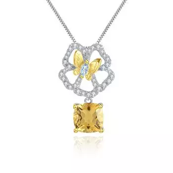 Оригинальный дизайнерский кулон с натуральным топазом, натуральный стиль, кулон с бабочкой, цветком, цветком, серебро 925 пробы, ожерелье с драгоценными камнями