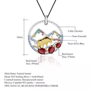 Оригинальный дизайнерский высококачественный кулон с животным элементом, кулон в естественном стиле s925, серебряный кулон с натуральным гранатом