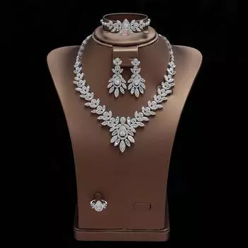 Оригинальный изысканный и элегантный дизайн листьев инкрустированный цирконием ожерелье серьги свадебный комплект женский покрытие цветовое разделение белый