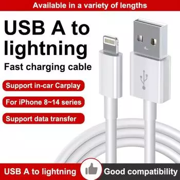 Оригинальный качественный USB-кабель для зарядки iPhone 14 8 7 6 5 Plus 13 12 Pro XS Max XR SE, кабель для быстрой зарядки, линия синхронизации данных 1 м 2 м 3 м 1m