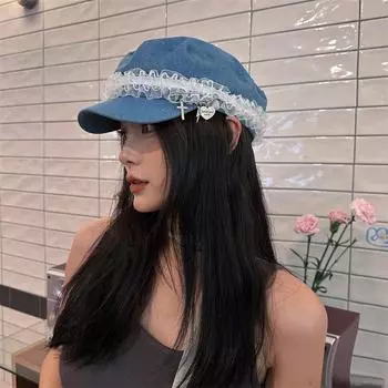 Оригинальный кружевной дизайн джинсовые шляпы Forward для женщин весна-лето путешествия солнцезащитные модные универсальные ретро береты с плоским верхом 56-58cm светло-синий