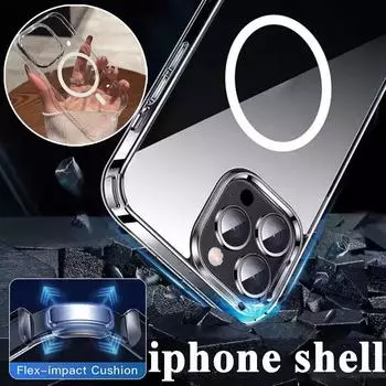 Оригинальный магнитный чехол Hard Crystal для iPhone 13 12 11 14 15 16Pro Max XSMAX XR SE 7 8Plus для беспроводной зарядки Magsafe, чехол для мобильного телефона For iPhone 14 прозрачный