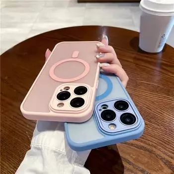 Оригинальный магнитный матовый чехол Magsafe с беспроводной зарядкой для iPhone 11 12 13 14 15 Pro Max 15 Plus, защитный противоударный чехол iPhone 15 Pro Max чёрный