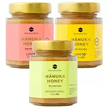 Оригинальный набор меда Манука для матери 3 сортов, 250 г, размер 1, бутылка Сравнение вкусов (Комплект Light Monofloral / UMF5+ / UMF10+ каждый)