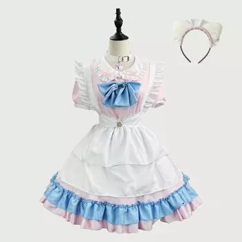 Оригинальный новый большой размер сладкий костюм горничной косплей костюм на Хэллоуин костюм горничной S белый