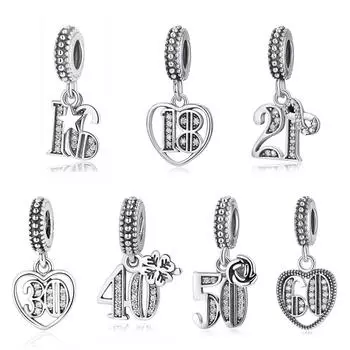 Оригинальный подвеска из стерлингового серебра 925 пробы 18, 30, 60 лет любви, подвески, подвески с кристаллами, модные браслеты, женские ювелирные изделия «сделай сам»