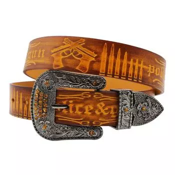 Оригинальный ремень в западном стиле Y2K Design, первый слой коровьей кожи с тиснением, оригинальный завод 105cm жёлтый