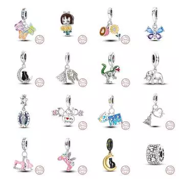 Оригинальный S925 стерлингового серебра DIY стиль ювелирных изделий аксессуары браслет бабочка подсолнух пирамида динозавр кулон бусина браслет из бисера
